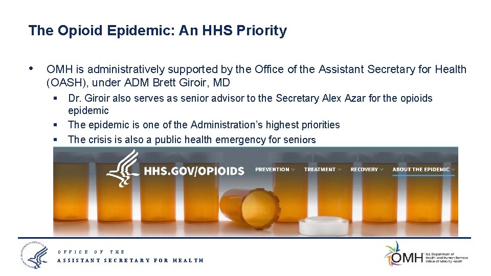 The Opioid Epidemic: An HHS Priority • OMH is administratively supported by the Office