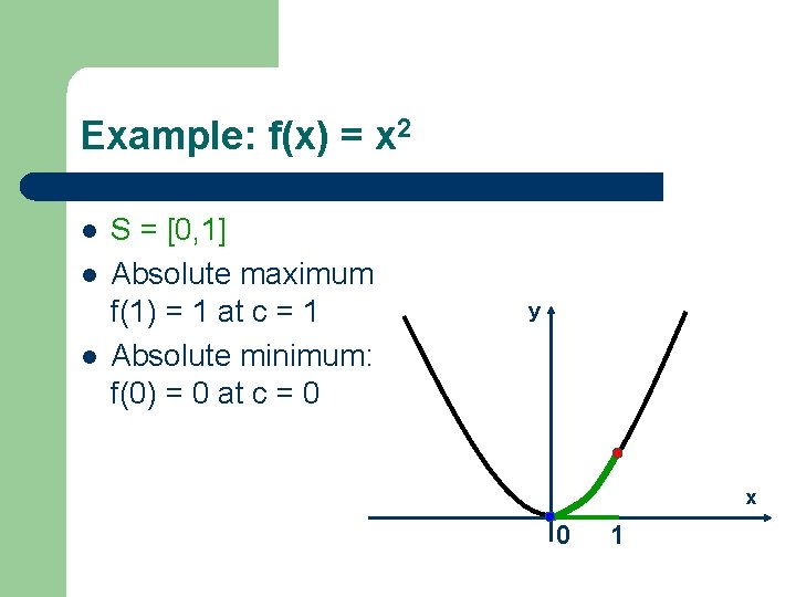 Example: f(x) = x 2 l l l S = [0, 1] Absolute maximum