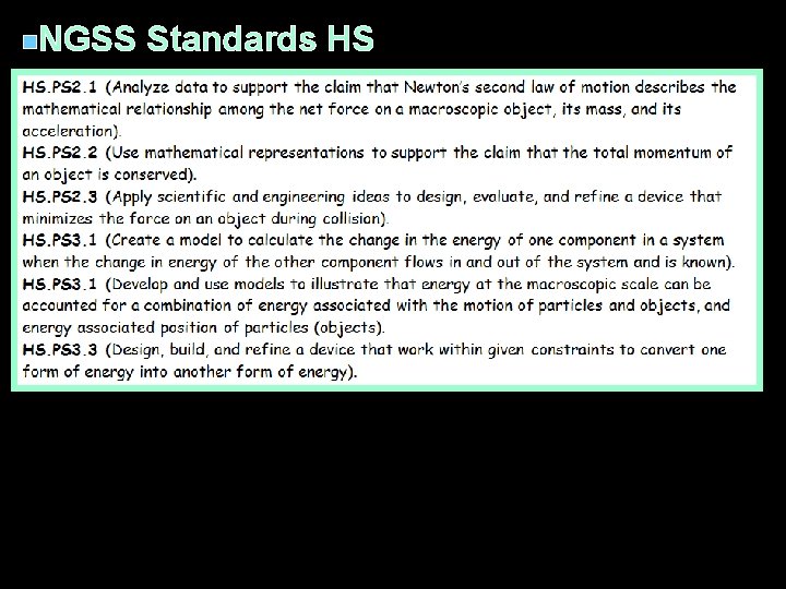 n. NGSS Standards HS 
