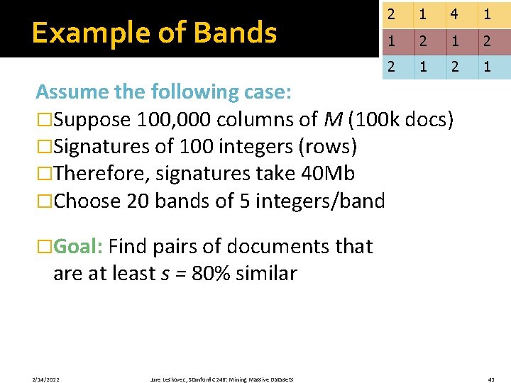 Example of Bands 2 1 4 1 1 2 2 1 Assume the following