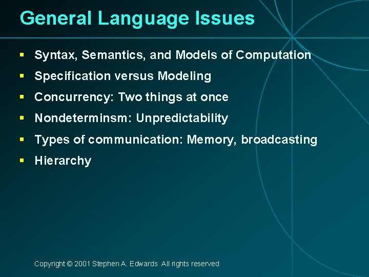 General Language Issues § Syntax, Semantics, and Models of Computation § Specification versus Modeling