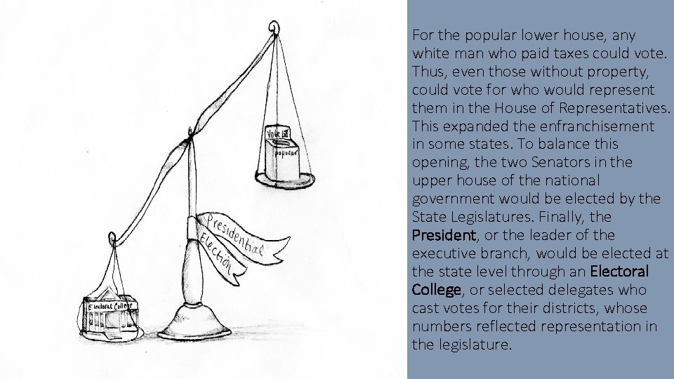 For the popular lower house, any white man who paid taxes could vote. Thus,