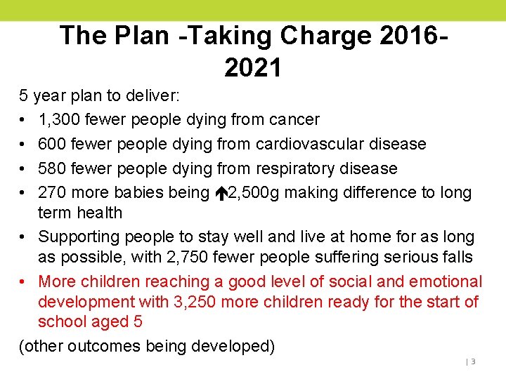 The Plan -Taking Charge 20162021 5 year plan to deliver: • 1, 300 fewer