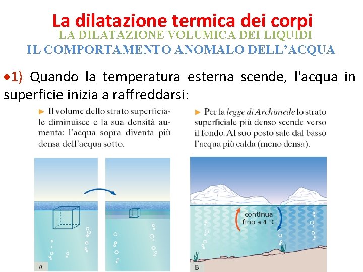 La dilatazione termica dei corpi LA DILATAZIONE VOLUMICA DEI LIQUIDI IL COMPORTAMENTO ANOMALO DELL’ACQUA