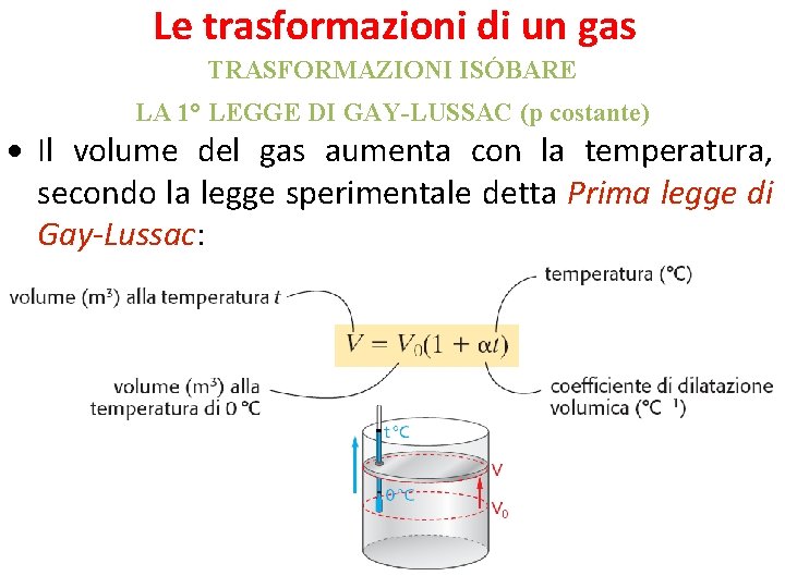 Le trasformazioni di un gas TRASFORMAZIONI ISÓBARE LA 1° LEGGE DI GAY-LUSSAC (p costante)