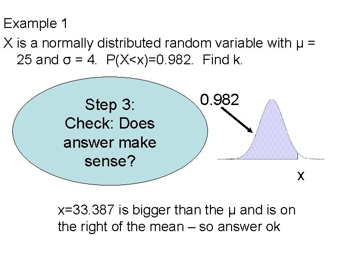 Example 1 X is a normally distributed random variable with µ = 25 and