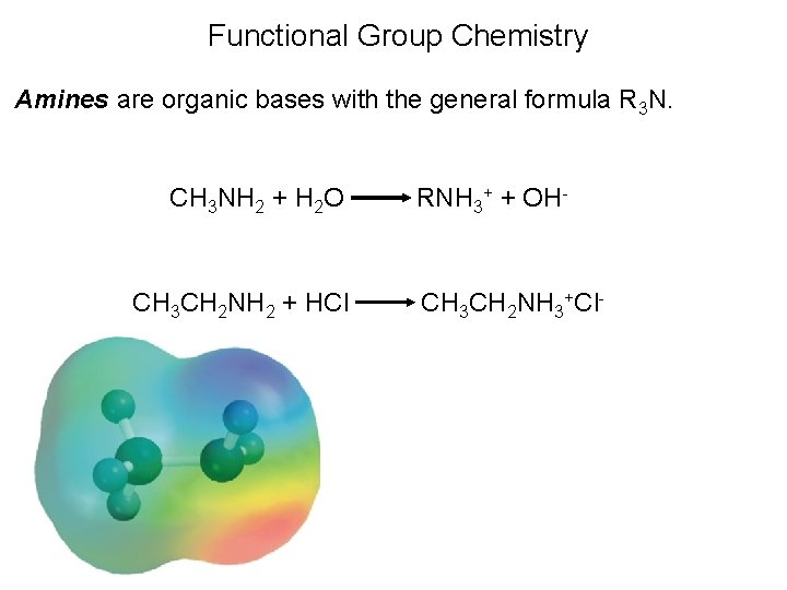 Functional Group Chemistry Amines are organic bases with the general formula R 3 N.