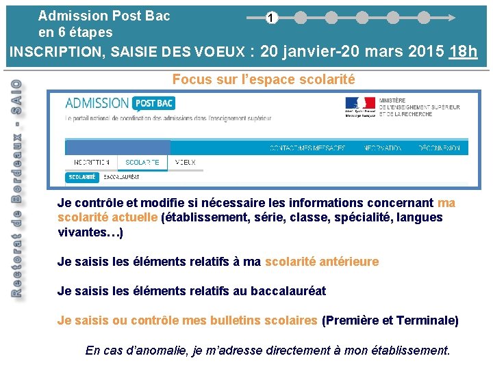 Admission Post Bac en 6 étapes 1 1 inscription - saisie des vœux INSCRIPTION,