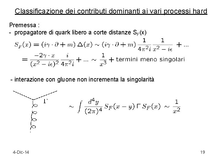 Classificazione dei contributi dominanti ai vari processi hard Premessa : - propagatore di quark