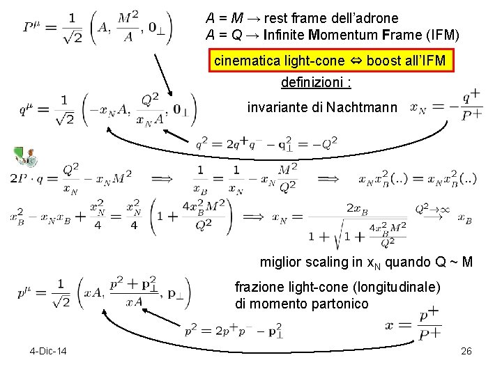 A = M → rest frame dell’adrone A = Q → Infinite Momentum Frame