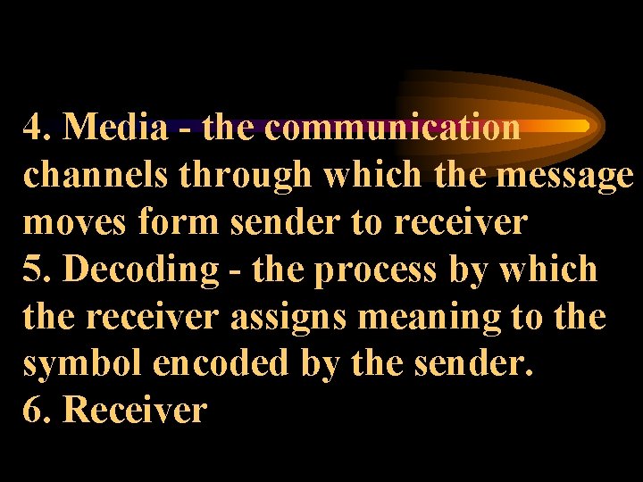 4. Media - the communication channels through which the message moves form sender to