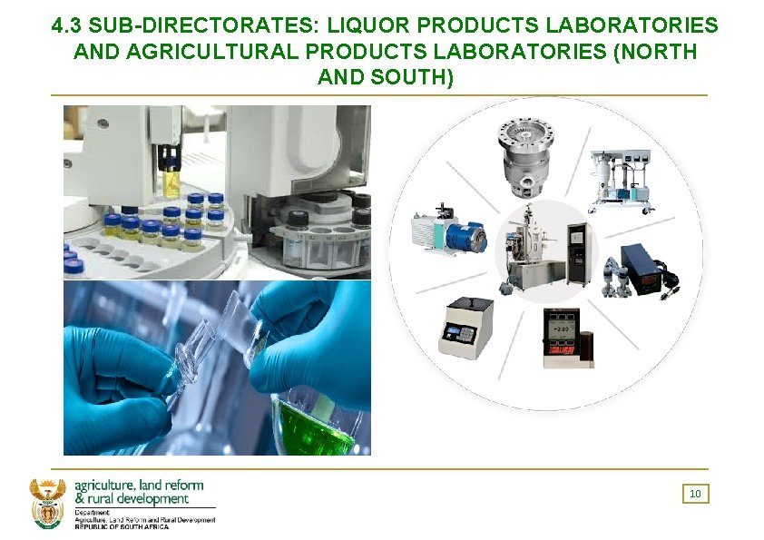 4. 3 SUB-DIRECTORATES: LIQUOR PRODUCTS LABORATORIES AND AGRICULTURAL PRODUCTS LABORATORIES (NORTH AND SOUTH) 10