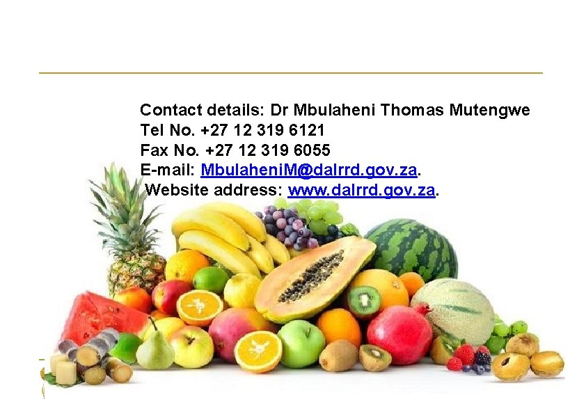 Contact details: Dr Mbulaheni Thomas Mutengwe Tel No. +27 12 319 6121 Fax No.