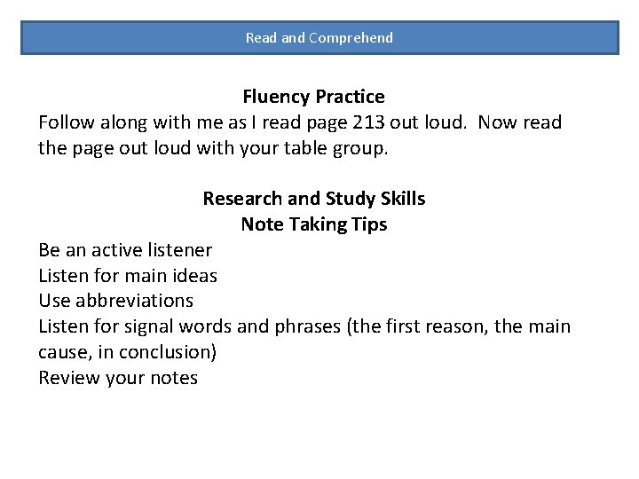 Read and Comprehend Fluency Practice Follow along with me as I read page 213