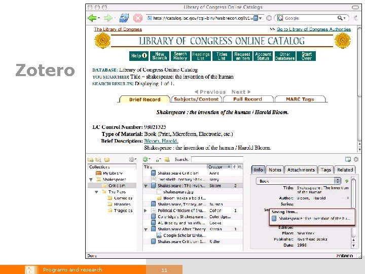 Zotero Programs and research 11 