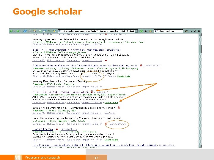 Google scholar Programs and research 17 