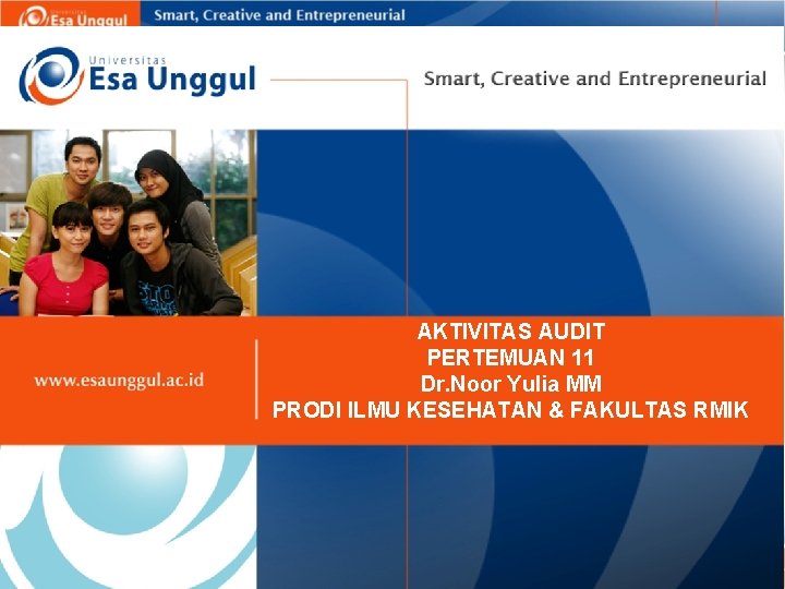 AKTIVITAS AUDIT PERTEMUAN 11 Dr. Noor Yulia MM PRODI ILMU KESEHATAN & FAKULTAS RMIK