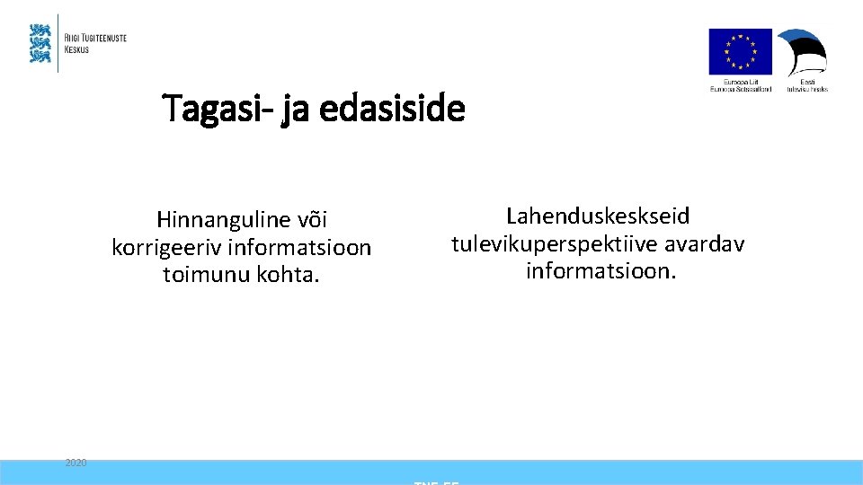 Tagasi- ja edasiside Hinnanguline või korrigeeriv informatsioon toimunu kohta. 2020 Lahenduskeskseid tulevikuperspektiive avardav informatsioon.