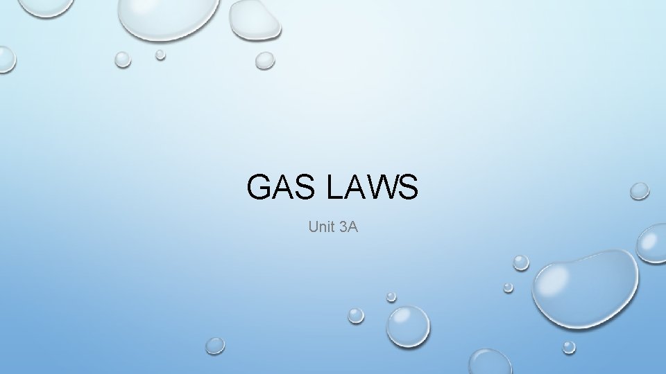 GAS LAWS Unit 3 A 