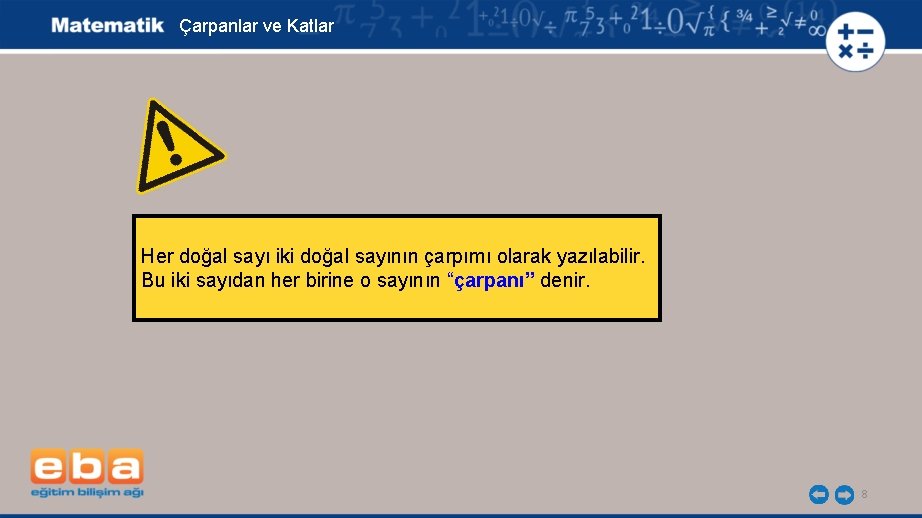 Çarpanlar ve Katlar Her doğal sayı iki doğal sayının çarpımı olarak yazılabilir. Bu iki