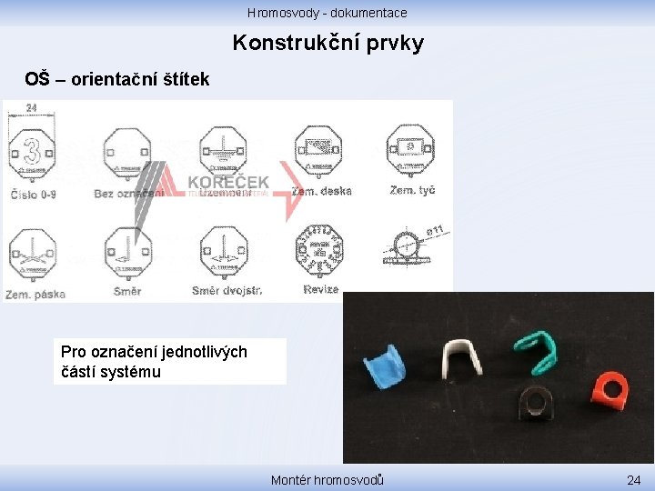 Hromosvody - dokumentace Konstrukční prvky OŠ – orientační štítek Pro označení jednotlivých částí systému