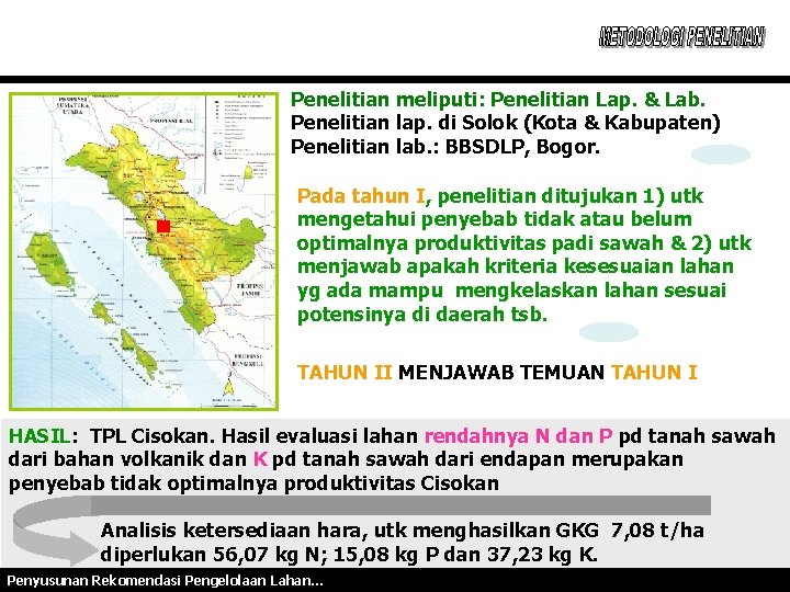 Penelitian meliputi: Penelitian Lap. & Lab. Penelitian lap. di Solok (Kota & Kabupaten) Penelitian