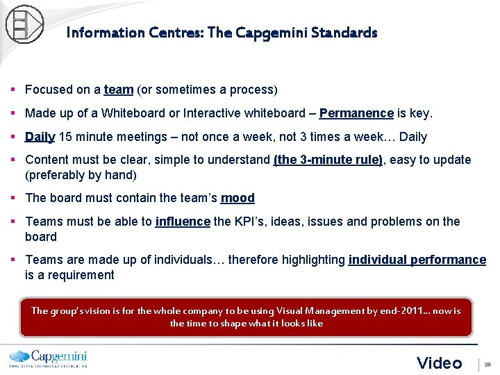 Information Centres: The Capgemini Standards § Focused on a team (or sometimes a process)