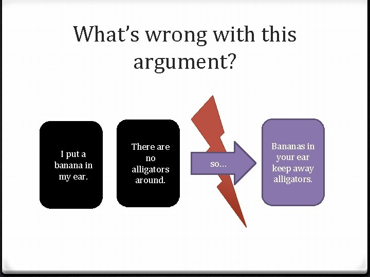 What’s wrong with this argument? I put a banana in my ear. There are