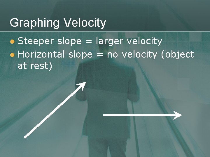 Graphing Velocity Steeper slope = larger velocity l Horizontal slope = no velocity (object