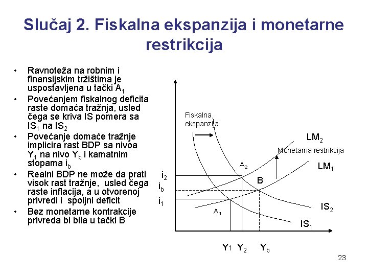 Slučaj 2. Fiskalna ekspanzija i monetarne restrikcija • • • Ravnoteža na robnim i