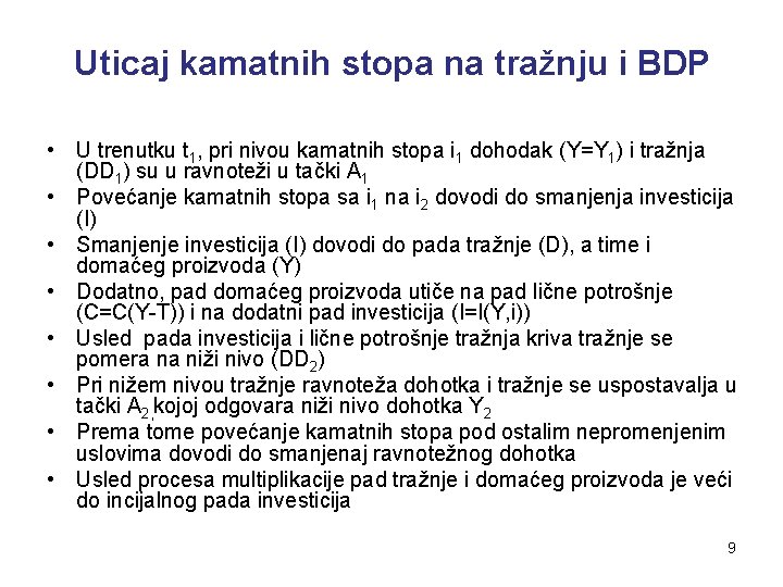 Uticaj kamatnih stopa na tražnju i BDP • U trenutku t 1, pri nivou