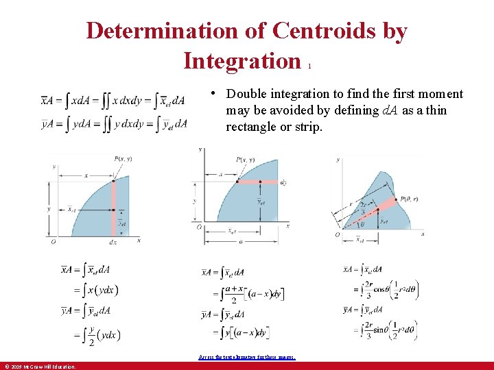 Determination of Centroids by Integration 1 • Double integration to find the first moment