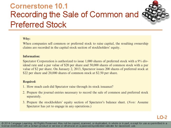 Cornerstone 10. 1 Recording the Sale of Common and Preferred Stock LO-2 © 2014