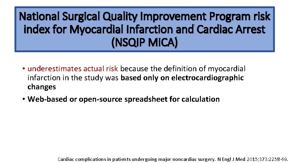National Surgical Quality Improvement Program risk index for Myocardial Infarction and Cardiac Arrest (NSQIP