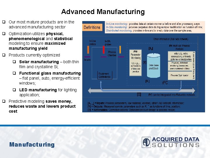 Advanced Manufacturing q Our most mature products are in the advanced manufacturing sector q