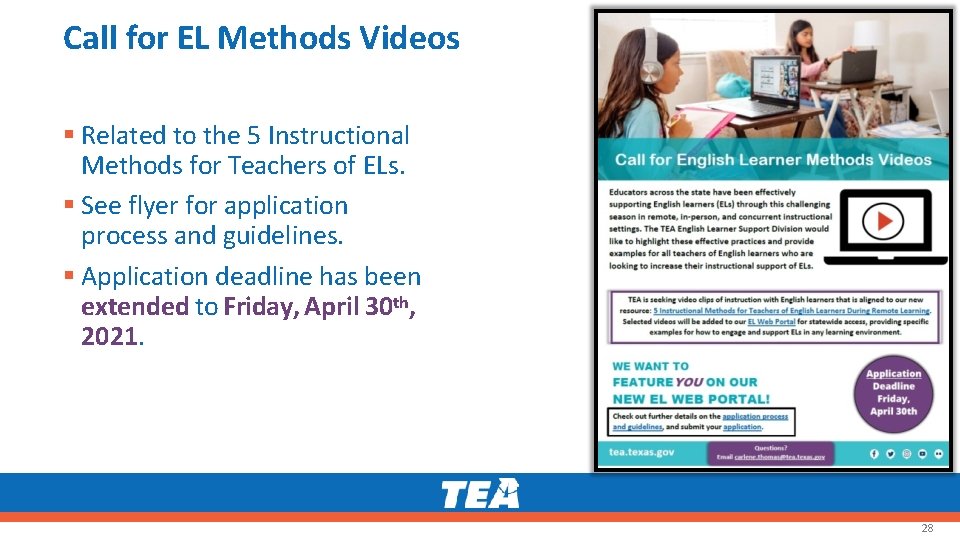 Call for EL Methods Videos Related to the 5 Instructional Methods for Teachers of