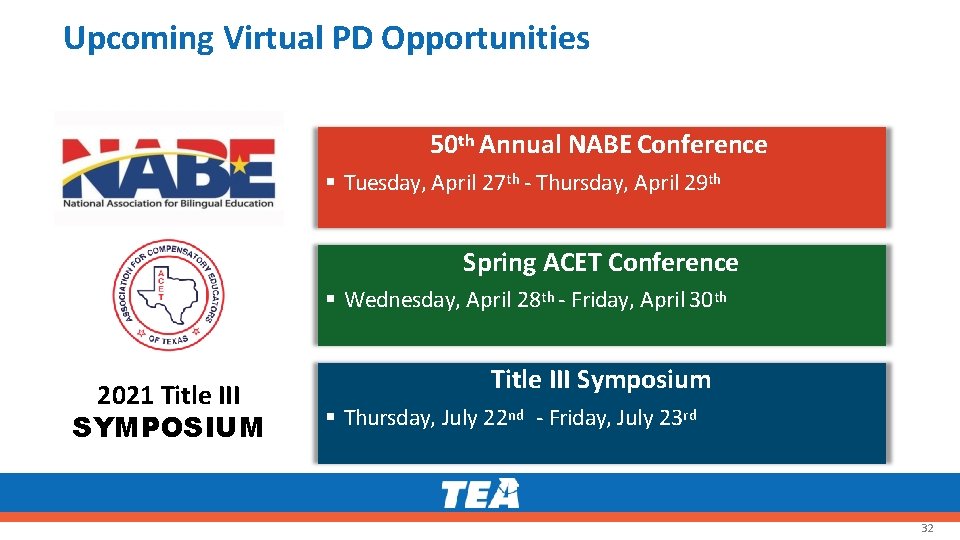 Upcoming Virtual PD Opportunities 50 th Annual NABE Conference Tuesday, April 27 th -