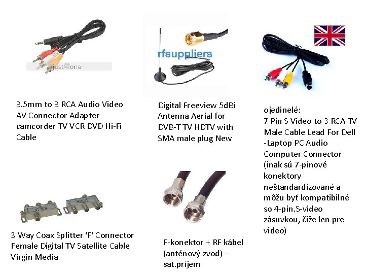 3. 5 mm to 3 RCA Audio Video AV Connector Adapter camcorder TV VCR