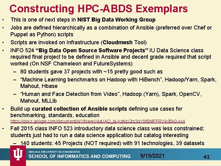 Constructing HPC-ABDS Exemplars • • • This is one of next steps in NIST