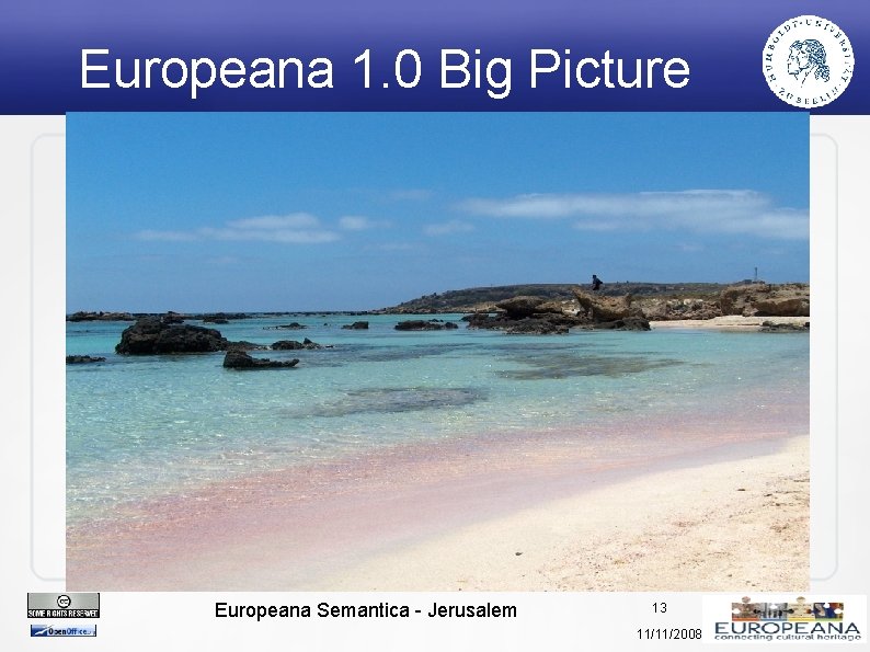 Europeana 1. 0 Big Picture Europeana Semantica - Jerusalem 13 11/11/2008 