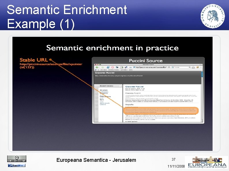 Semantic Enrichment Example (1) Europeana Semantica - Jerusalem 37 11/11/2008 