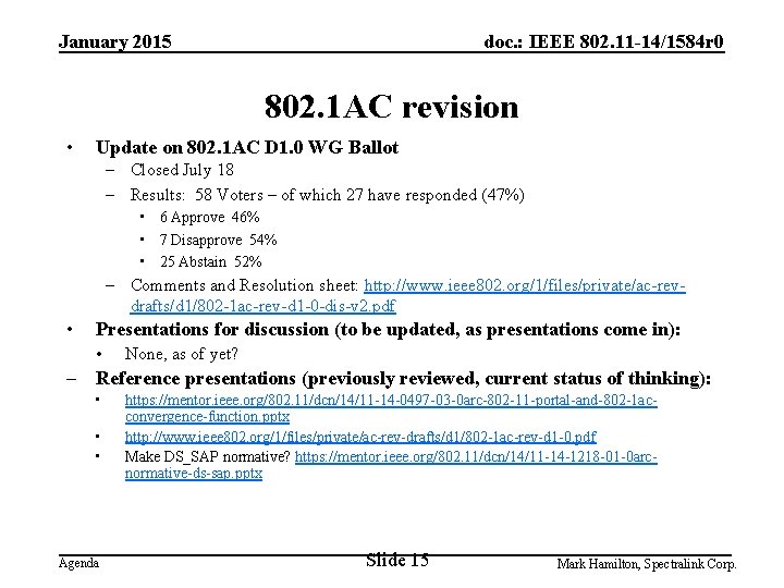 January 2015 doc. : IEEE 802. 11 -14/1584 r 0 802. 1 AC revision