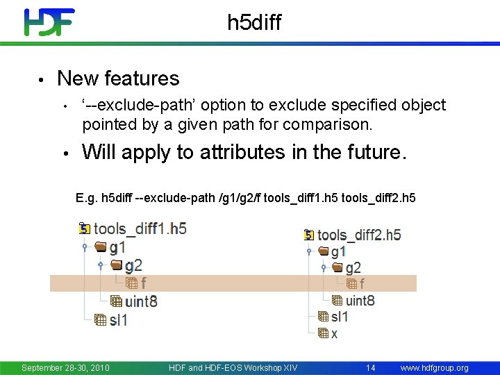 h 5 diff • New features • ‘--exclude-path’ option to exclude specified object pointed