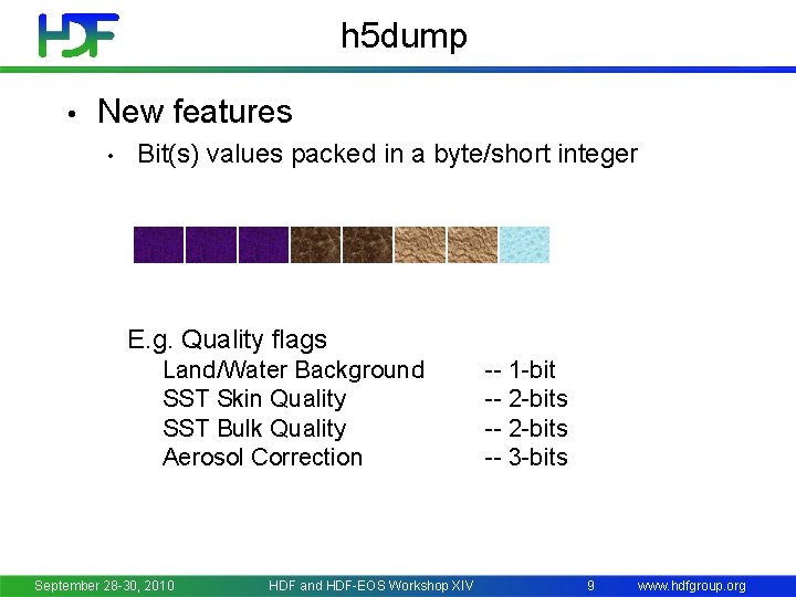 h 5 dump • New features • Bit(s) values packed in a byte/short integer