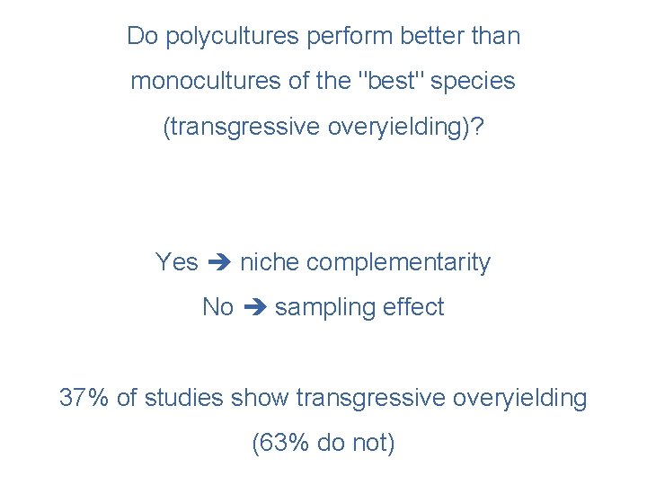 Do polycultures perform better than monocultures of the "best" species (transgressive overyielding)? Yes niche