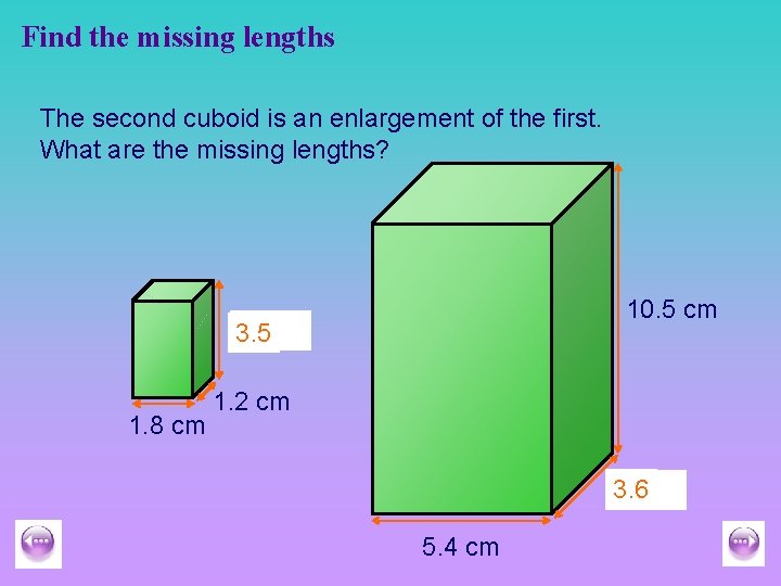 Find the missing lengths The second cuboid is an enlargement of the first. What