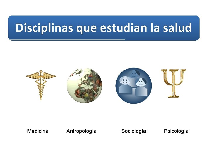 Disciplinas que estudian la salud Medicina Antropología Sociología Psicología 