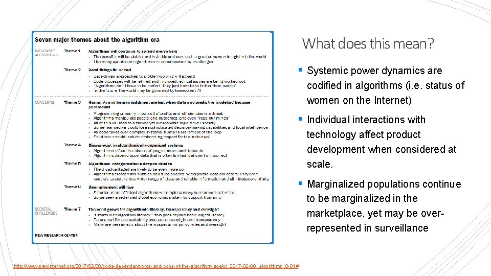 What does this mean? § Systemic power dynamics are codified in algorithms (i. e.