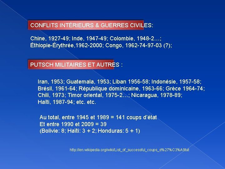 CONFLITS INTÉRIEURS & GUERRES CIVILES: Chine, 1927 -49; Inde, 1947 -49; Colombie, 1948 -2…;