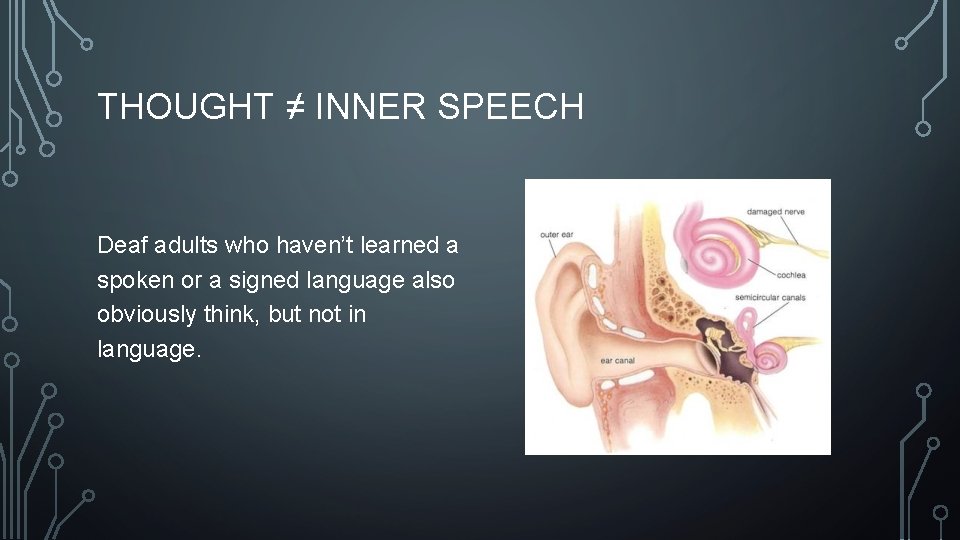 THOUGHT ≠ INNER SPEECH Deaf adults who haven’t learned a spoken or a signed
